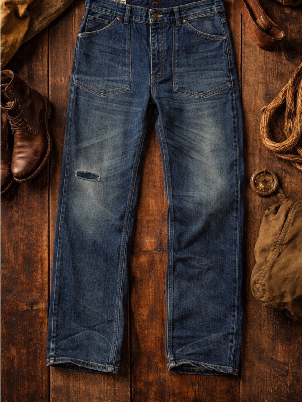 RRL Double RL Style Military Denim Jeans 32x32 Buckle Back WWII Naval Distressed